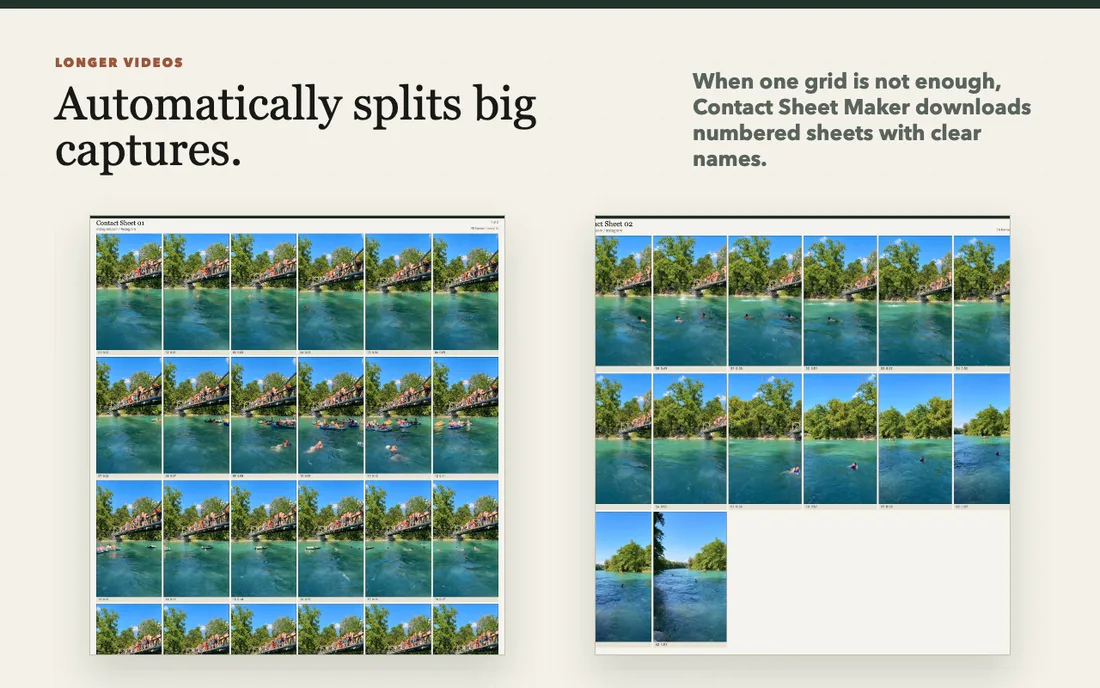 Two numbered contact sheets for a longer video